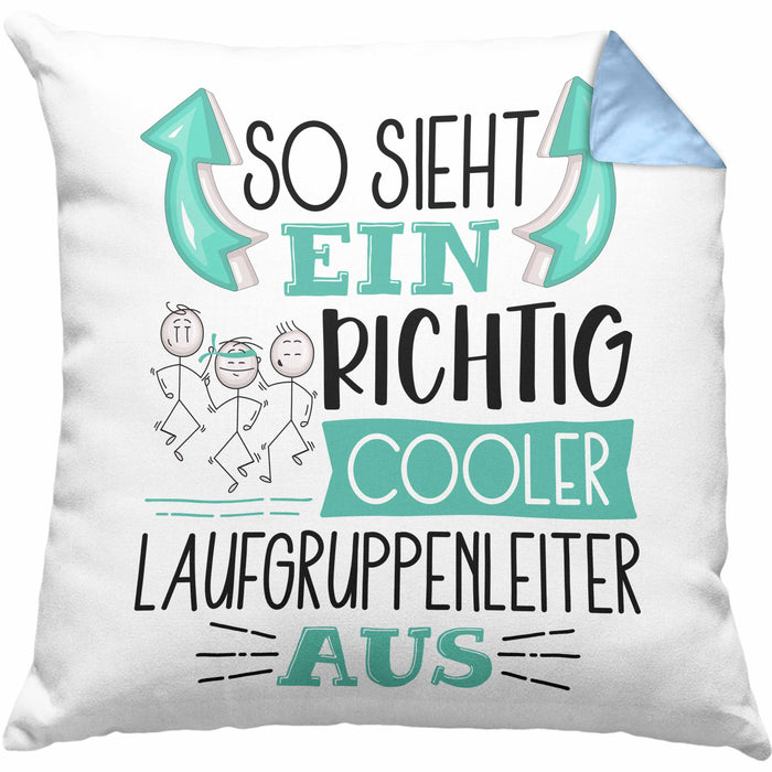 So Sieht Ein Richtig Cooler Laufgruppenleiter Aus Geschenk Kissen mit Füllung 40x40 Lustiger Spruch Geschenkidee (Grau) Blau Trendation