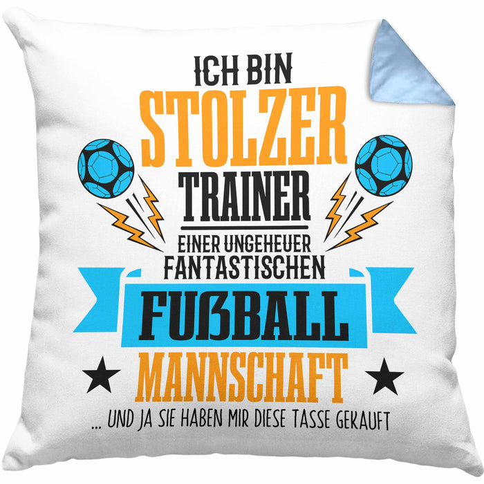 Fußballtrainer-Kissen mit Füllung 40x40 Geschenk von der Mannschaft für Trainer (Grau) Blau Trendation