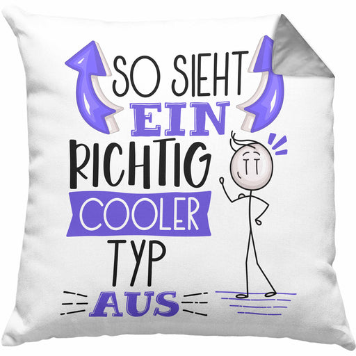 Typ Kissen mit Füllung 40x40 Geschenk So Sieht Ein RIchtig Cooler Typ Aus Geschenkidee Lustiger Spruch Geburtstag (Grau) Grau Trendation