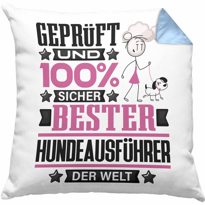 Hundeausführer Geschenk Lustiger Spruch für Hundeausführer Geschenkidee Bester Hundeausführer Der WeltKissen mit Füllung 40x40 (Grau) Blau Trendation