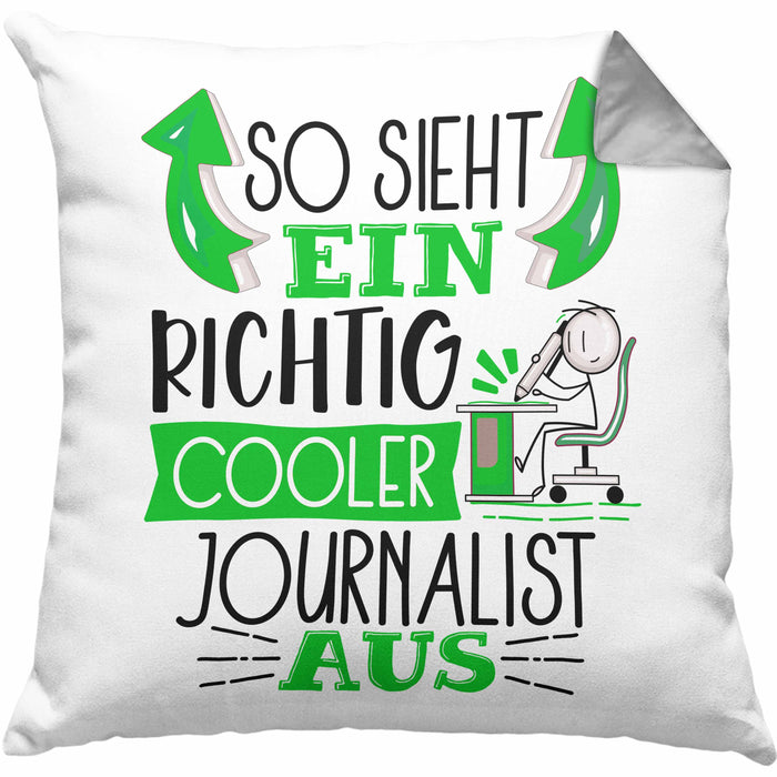 Journalist Kissen mit Füllung 40x40 Geschenk So Sieht Ein RIchtig Cooler Journalist Aus Geschenkidee Lustiger Spruch Geburtstag (Grau) Grau Trendation