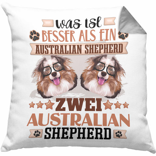 Australian Shepherd Besitzer Kissen mit Füllung 40x40 Geschenk Lustiger Spruch Geschenkidee Was Ist Besser Als Ein Australian Shepherd (Grau) Grau Trendation