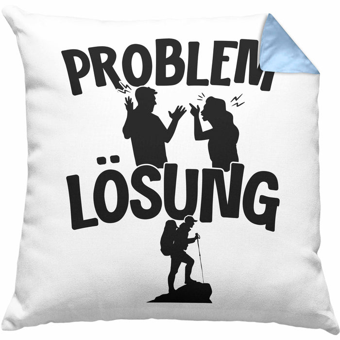 Wandern Kissen mit Füllung 40x40 Geschenk für Wandern Männer Geschenkidee Problem und Lösung Berge Wandern (Grau) Blau Trendation