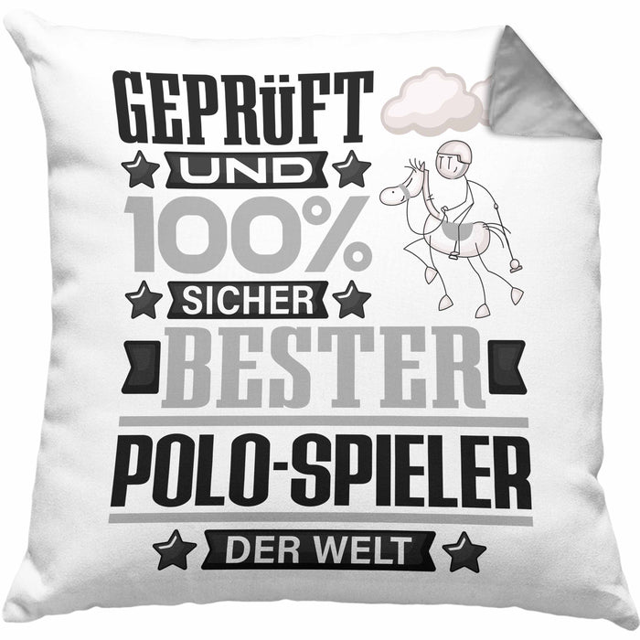 Polo-Spieler Geschenk Lustiger Spruch für Polo-Spieler Geschenkidee Bester Polo-Spieler Der WeltKissen mit Füllung 40x40 (Grau) Grau Trendation