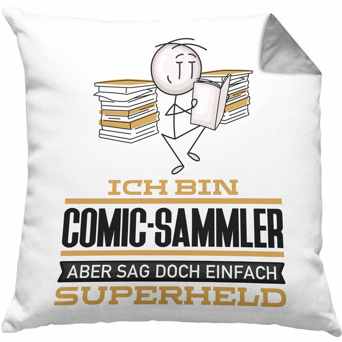 Comic-Sammler Geschenk Kissen mit Füllung 40x40 Ich Bin Comic-Sammler Aber Sag Doch Einfach Superheld Lustige Geschenkdiee für Comic-Sammler (Grau) Grau Trendation