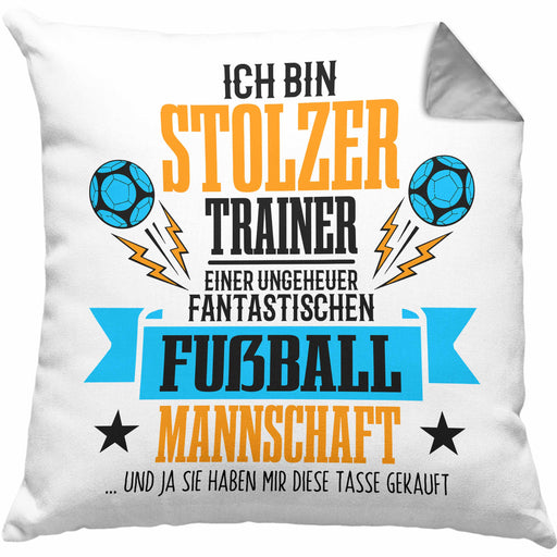 Fußballtrainer-Kissen mit Füllung 40x40 Geschenk von der Mannschaft für Trainer (Grau) Grau Trendation