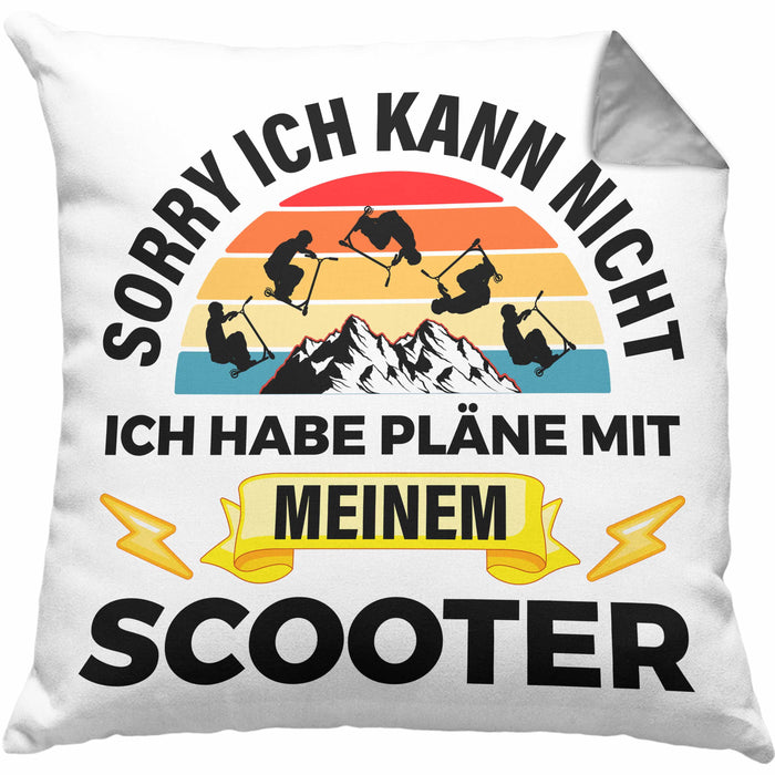 Scooter Roller Fahrer Geschenk Kissen mit Füllung 40x40 Scooterfahrer Geschenkidee Scooting Geschenkidee Jungs Profi Scooterfahrer Pro Grafik Stunts (Grau) Grau Trendation
