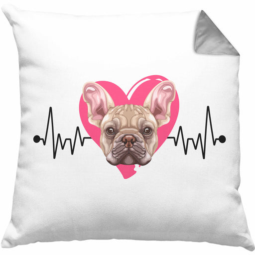 Französische Bulldogge Besitzer Kissen mit Füllung 40x40 Geschenk Lustiger Spruch Geschenkidee Herzschlag Französische Bulldogge (Grau) Grau Trendation