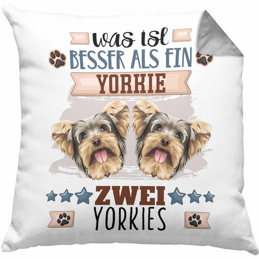 Yorkie Besitzer Kissen mit Füllung 40x40 Geschenk Lustiger Spruch Geschenkidee Was Ist Besser Als Ein Yorkie (Grau) Grau Trendation