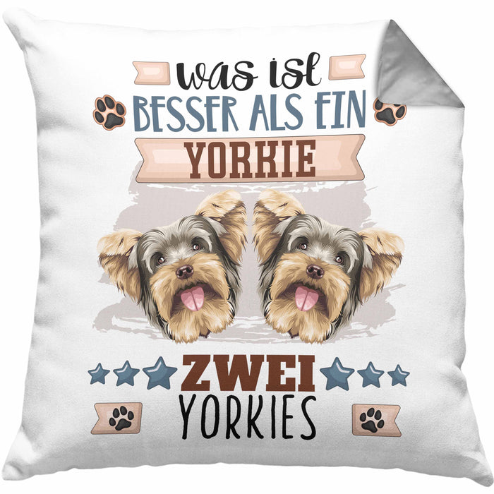 Yorkie Besitzer Kissen mit Füllung 40x40 Geschenk Lustiger Spruch Geschenkidee Was Ist Besser Als Ein Yorkie (Grau) Grau Trendation