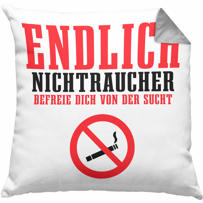 Endlich Nichttraucher Kissen mit Füllung 40x40 Geschenk Aufhören Zu Rauchen Befreie Dich Von Der Sucht (Grau) Grau Trendation