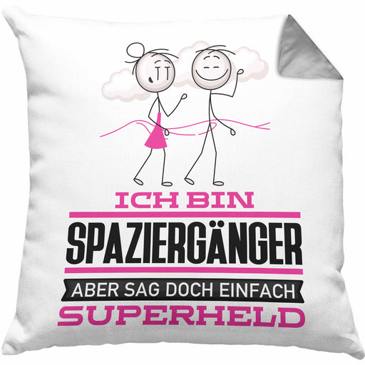 Spaziergänger Geschenk Kissen mit Füllung 40x40 Ich Bin Spaziergänger Aber Sag Doch Einfach Superheld Lustige Geschenkdiee für Spaziergänger (Grau) Grau Trendation