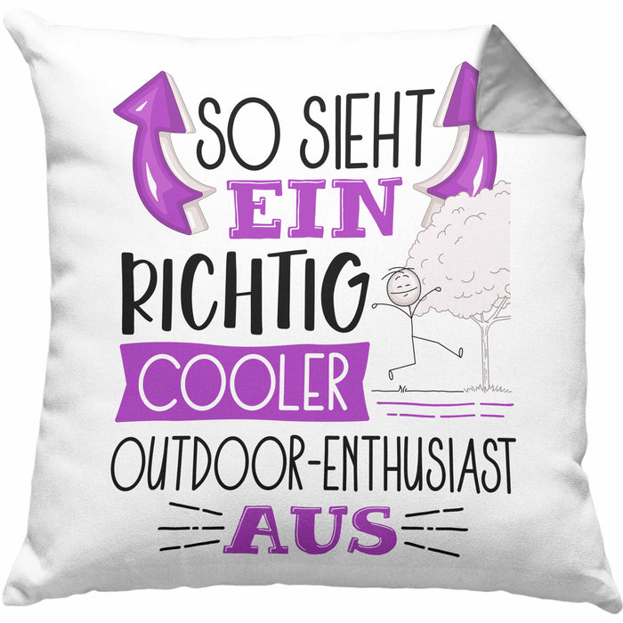 So Sieht Ein Richtig Cooler Outdoor-Enthusiast Aus Geschenk Kissen mit Füllung 40x40 Lustiger Spruch Geschenkidee (Grau) Grau Trendation