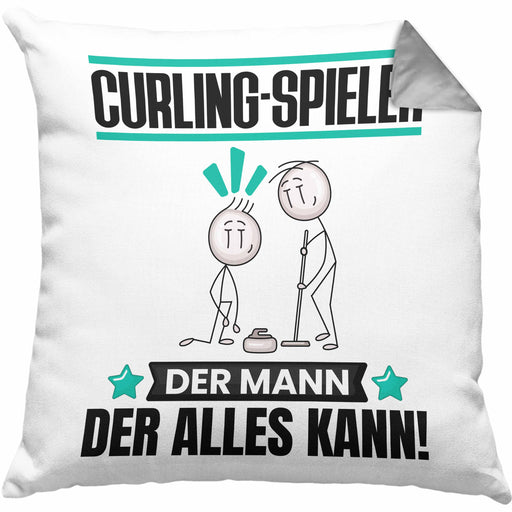 Curling-Spieler Kissen mit Füllung 40x40 Geschenk für Curling-Spieler Der Mann Der Alles Kann Geschenkidee zum Geburtstag (Grau) Grau Trendation