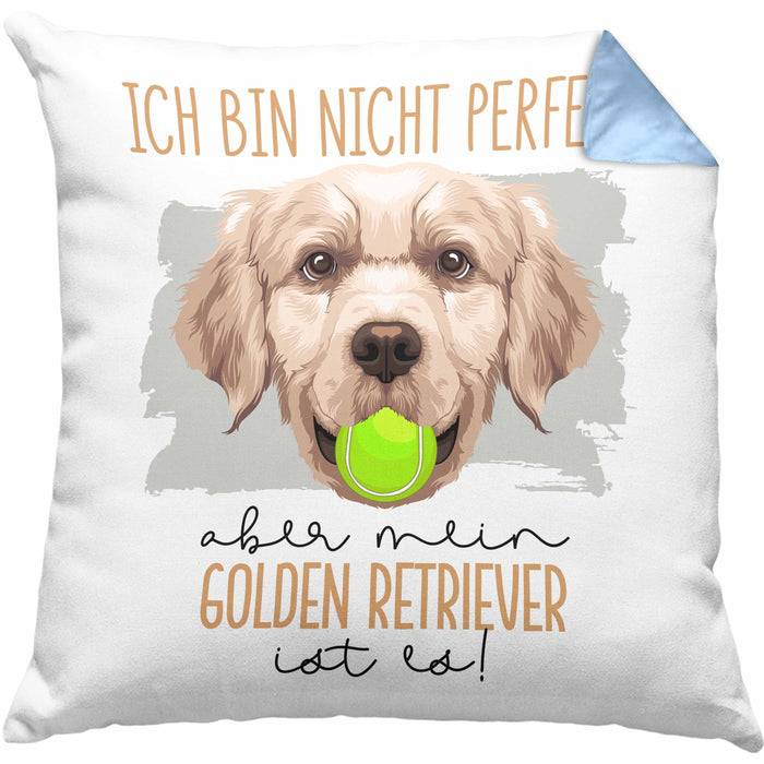 Golden Retriever Besitzer Kissen mit Füllung 40x40 Geschenk Lustiger Spruch Geschenkidee Besitzerin Ich Bin Nicht toll Aber Mein Golden Retriever Ist Es (Grau) Blau Trendation