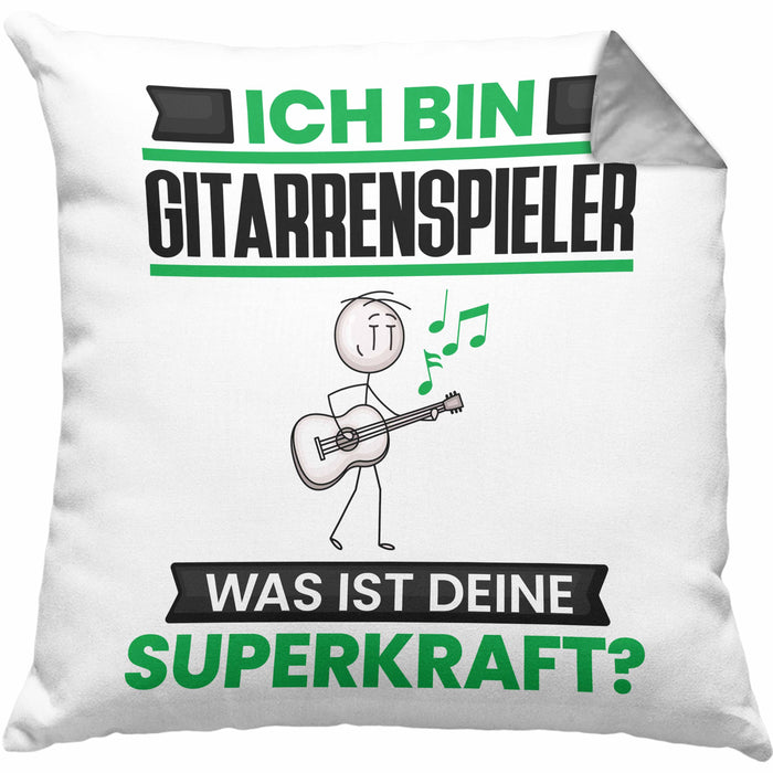 Gitarrenspieler Kissen mit Füllung 40x40 Geschenk für Gitarrenspieler Geburtstag Lustiger Spruch Was Ist Deine Superkraft (Grau) Grau Trendation