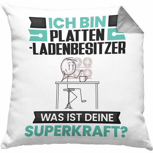 Plattenladenbesitzer Kissen mit Füllung 40x40 Geschenk für Plattenladenbesitzer Geburtstag Lustiger Spruch Was Ist Deine Superkraft (Grau) Grau Trendation