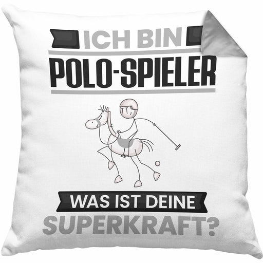Polo-Spieler Kissen mit Füllung 40x40 Geschenk für Polo-Spieler Geburtstag Lustiger Spruch Was Ist Deine Superkraft (Grau) Grau Trendation