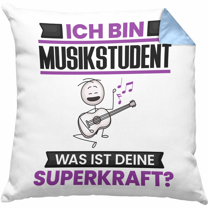 Musikstudent Kissen mit Füllung 40x40 Geschenk für Musikstudent Geburtstag Lustiger Spruch Was Ist Deine Superkraft (Grau) Blau Trendation