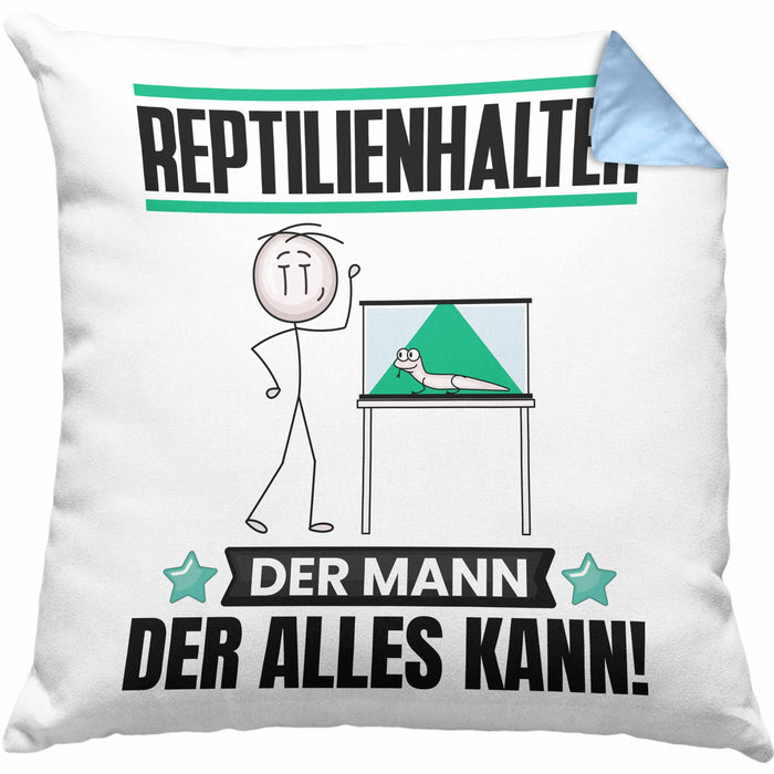 Reptilienhalter Kissen mit Füllung 40x40 Geschenk für Reptilienhalter Der Mann Der Alles Kann Geschenkidee zum Geburtstag (Grau) Blau Trendation