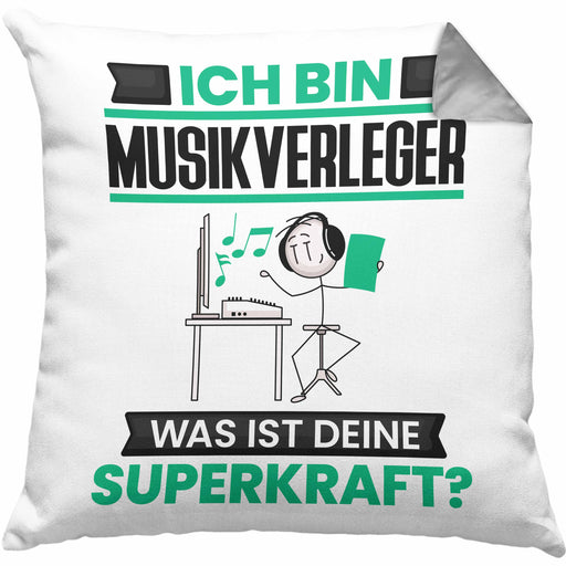 Musikverleger Kissen mit Füllung 40x40 Geschenk für Musikverleger Geburtstag Lustiger Spruch Was Ist Deine Superkraft (Grau) Grau Trendation