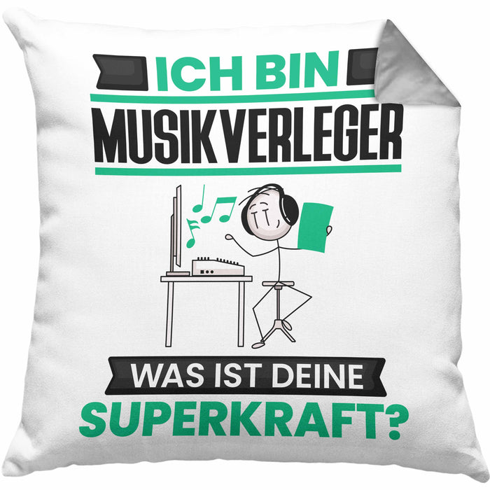 Musikverleger Kissen mit Füllung 40x40 Geschenk für Musikverleger Geburtstag Lustiger Spruch Was Ist Deine Superkraft (Grau) Grau Trendation