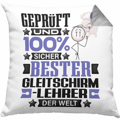 Gleitschirmlehrer Geschenk Lustiger Spruch für Gleitschirmlehrer Geschenkidee Bester Gleitschirmlehrer Der WeltKissen mit Füllung 40x40 (Grau) Grau Trendation