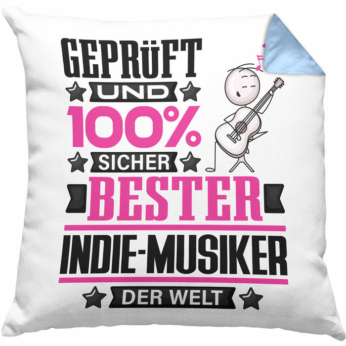 Indie-Musiker Geschenk Lustiger Spruch für Indie-Musiker Geschenkidee Bester Indie-Musiker Der WeltKissen mit Füllung 40x40 (Grau) Blau Trendation