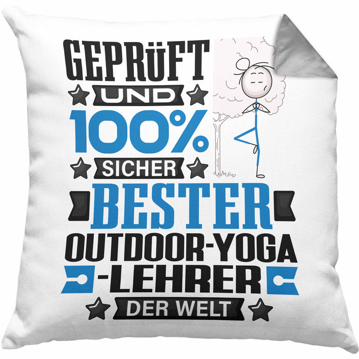 Outdoor-Yoga-Lehrer Geschenk Lustiger Spruch für Outdoor-Yoga-Lehrer Geschenkidee Bester Outdoor-Yoga-Lehrer Der WeltKissen mit Füllung 40x40 (Grau) Grau Trendation