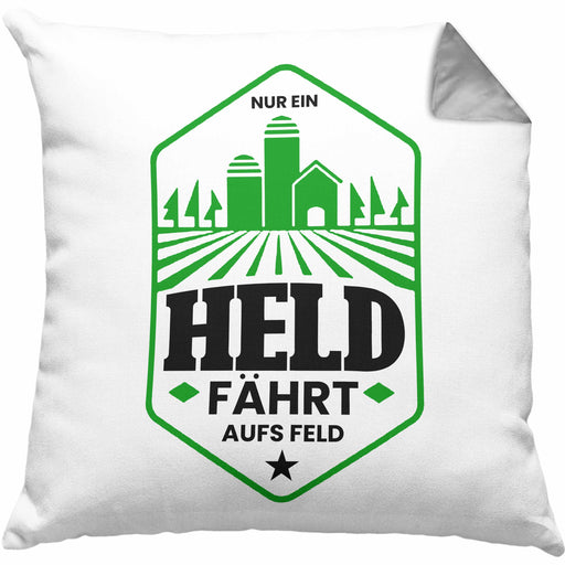 Lustige Kissen mit Füllung 40x40 für Landwirte Bauern Geschenk Spruch Nur Ein Held Fährt Aufs Feld (Grau) Grau Trendation