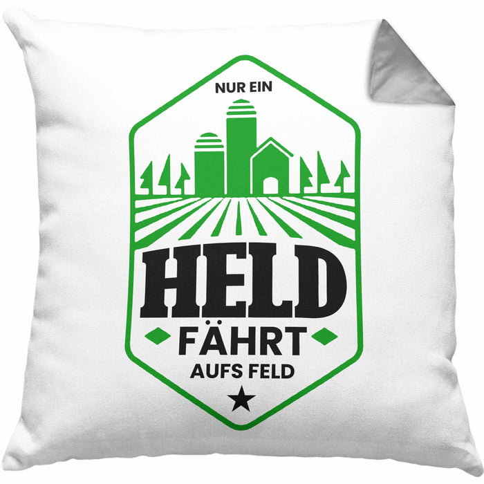 Lustige Kissen mit Füllung 40x40 für Landwirte Bauern Geschenk Spruch Nur Ein Held Fährt Aufs Feld (Grau) Grau Trendation