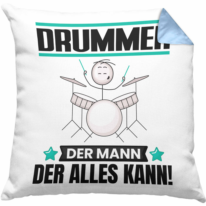 Drummer Kissen mit Füllung 40x40 Geschenk für Drummer Der Mann Der Alles Kann Geschenkidee zum Geburtstag (Grau) Blau Trendation