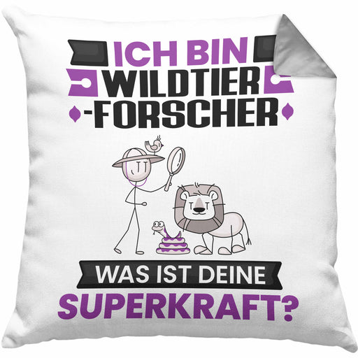 Wildtierforscher Kissen mit Füllung 40x40 Geschenk für Wildtierforscher Geburtstag Lustiger Spruch Was Ist Deine Superkraft (Grau) Grau Trendation