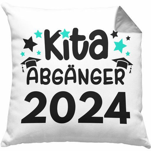 Kita Abgänger 2024 Schulstart Kissen mit Füllung 40x40 Geschenk Jungen Mädchen Einschulung Schulanfang Erster Schultag (Grau) Grau Trendation