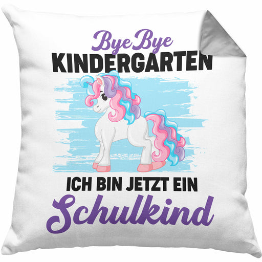 Bye Bye Kindergarten Einschulung Mädchen Geschenk Kissen mit Füllung 40x40 Schulstart 1. Schultag Schuleinführung Schulanfang Geschenkidee 2024 Schulkind Ich Bin Jetzt Ein Schulkind (Grau) Grau Trendation
