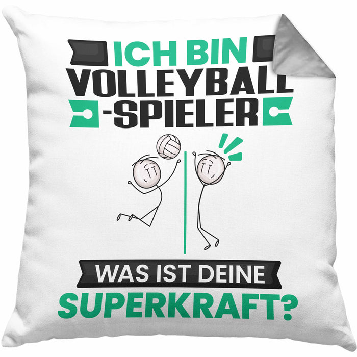 Volleyballspieler Kissen mit Füllung 40x40 Geschenk für Volleyballspieler Geburtstag Lustiger Spruch Was Ist Deine Superkraft (Grau) Grau Trendation