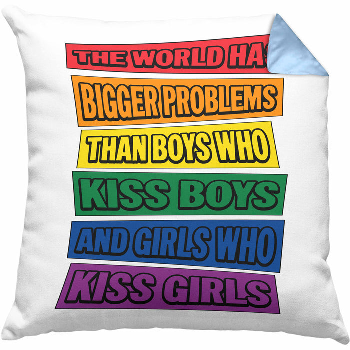 LGBTQ Kissen mit Füllung 40x40 Geschenk Schwule Lesben Geschenkidee The World Has Bigger Problems Gender Equality Häferl (Grau) Blau Trendation