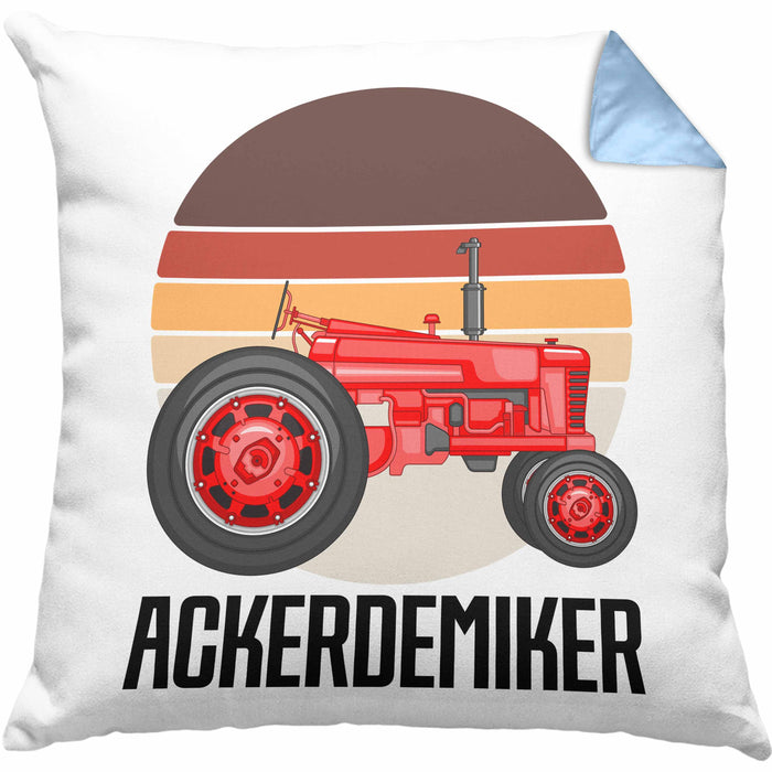 Ackerdemiker Kissen mit Füllung 40x40 Geschenk für Landwirt Geschenkidee Bauer Landwirtin Bauernhof Acker (Grau) Blau Trendation
