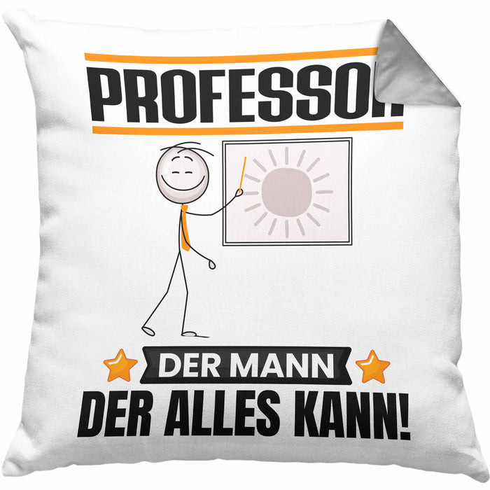 Professor Kissen mit Füllung 40x40 Geschenk für Professor Der Mann Der Alles Kann Geschenkidee zum Geburtstag (Grau) Grau Trendation