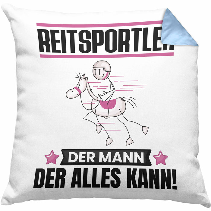 Reitsportler Kissen mit Füllung 40x40 Geschenk für Reitsportler Der Mann Der Alles Kann Geschenkidee zum Geburtstag (Grau) Blau Trendation
