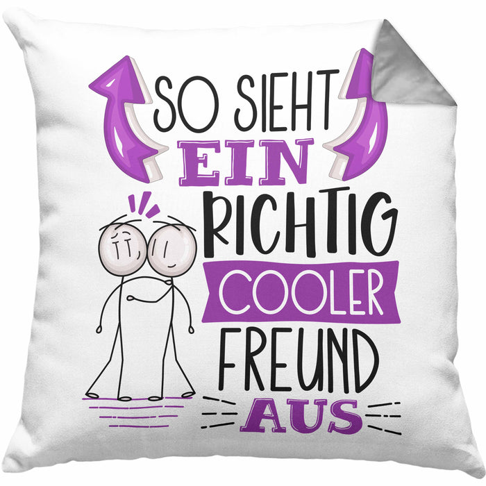 Bester Freund Kissen mit Füllung 40x40 Geschenk So Sieht Ein RIchtig Cooler Bester Freund Aus Geschenkidee Lustiger Spruch Geburtstag BFF (Grau) Grau Trendation