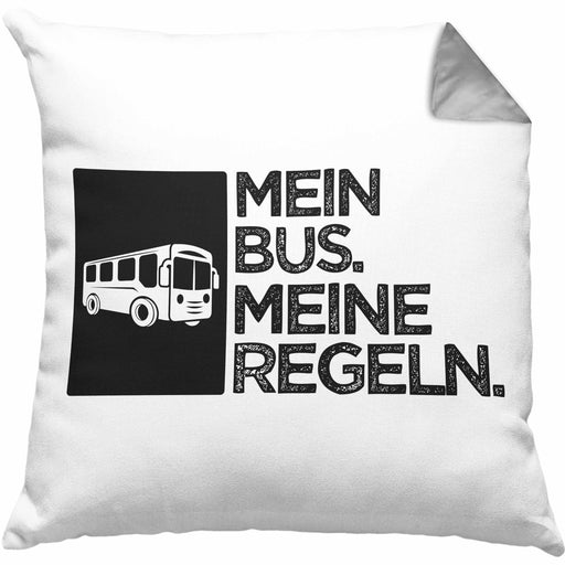 Busfahrer Kissen mit Füllung 40x40 Geschenk Lustiger Spruch Mein Bus Meine Regeln Geschenkidee Geburtstag (Grau) Grau Trendation