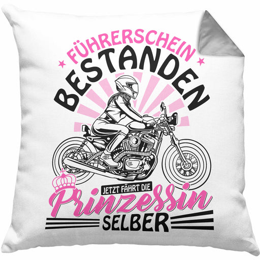 Motorrad Führerschein Bestanden Frauen Kissen mit Füllung 40x40 Geschenk Führerscheinprüfung Bestanden Geschenkidee Mädchen (Grau) Grau Trendation
