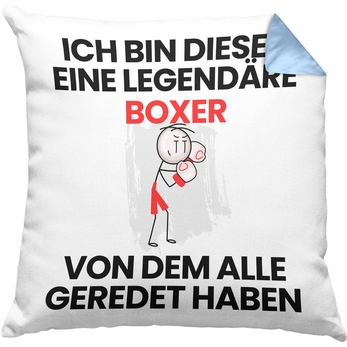 Boxer Geschenk Kissen mit Füllung 40x40 Lustige Geschenkidee Geburtstag für Boxer Ich Bin Dieser Legendäre Boxer Von Dem Alle Geredet Haben (Grau) Blau Trendation