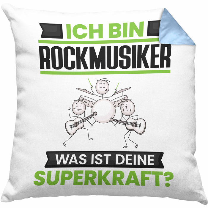 Rockmusiker Kissen mit Füllung 40x40 Geschenk für Rockmusiker Geburtstag Lustiger Spruch Was Ist Deine Superkraft (Grau) Blau Trendation