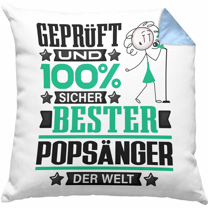 Popsänger Geschenk Lustiger Spruch für Popsänger Geschenkidee Bester Popsänger Der WeltKissen mit Füllung 40x40 (Grau) Blau Trendation