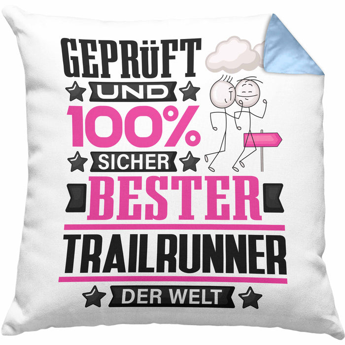 Trailrunner Geschenk Lustiger Spruch für Trailrunner Geschenkidee Bester Trailrunner Der WeltKissen mit Füllung 40x40 (Grau) Blau Trendation
