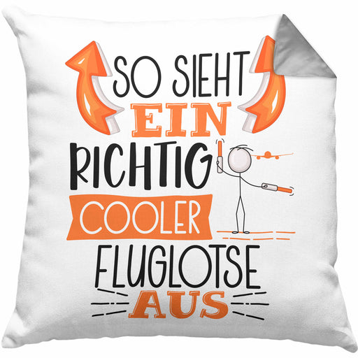 Fluglotse Kissen mit Füllung 40x40 Geschenk So Sieht Ein Richtig Cooler Fluglotse Aus Geschenkidee Spruch Lustig (Grau) Grau Trendation