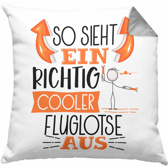 Fluglotse Kissen mit Füllung 40x40 Geschenk So Sieht Ein Richtig Cooler Fluglotse Aus Geschenkidee Spruch Lustig (Grau) Grau Trendation