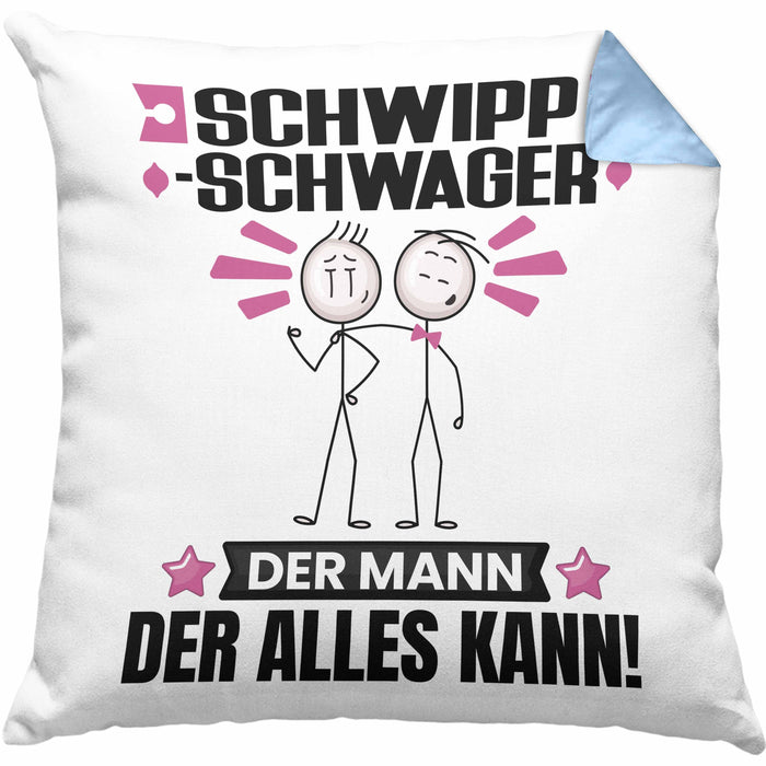 Schwippschwager Kissen mit Füllung 40x40 Geschenk für Schwippschwager Der Mann Der Alles Kann Geschenkidee zum Geburtstag (Grau) Blau Trendation